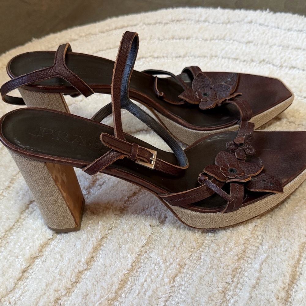 Prada Dark Brown Floral Heels - Picture 2 of 4